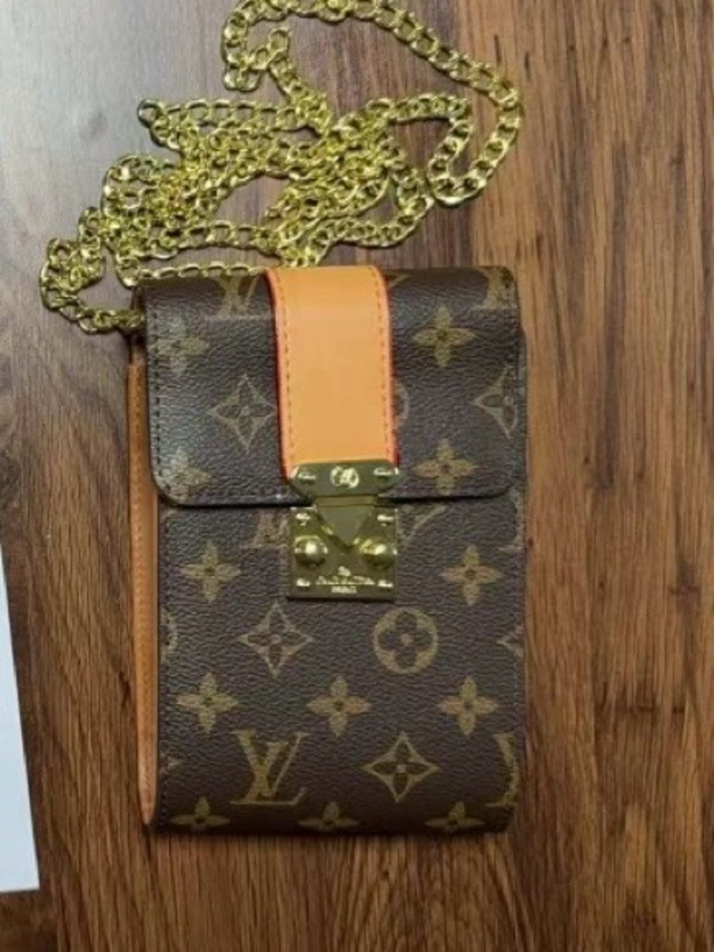 Brown Phone/Card Case with Gold Chain